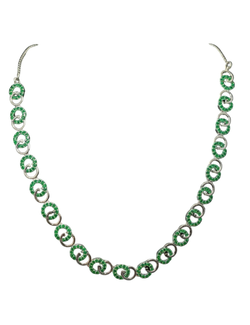 Green stones Silver Plated Western Shimmering Necklace