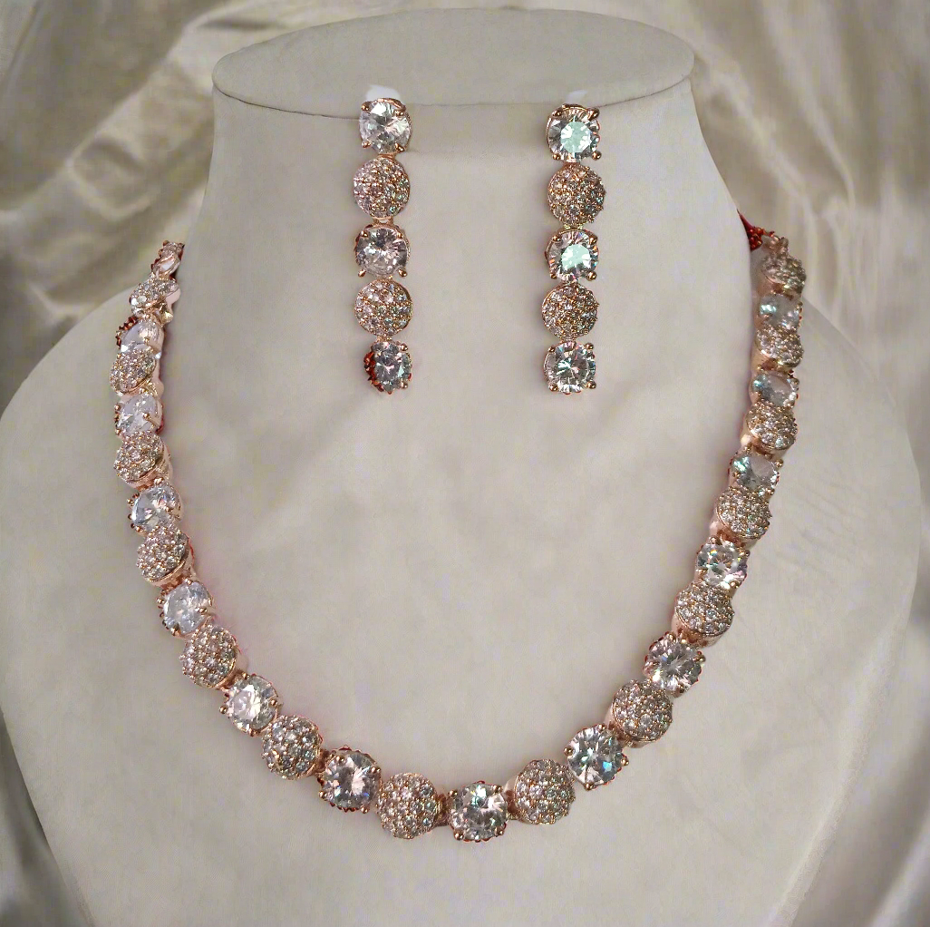 Necklace with AD white stone and brass plated