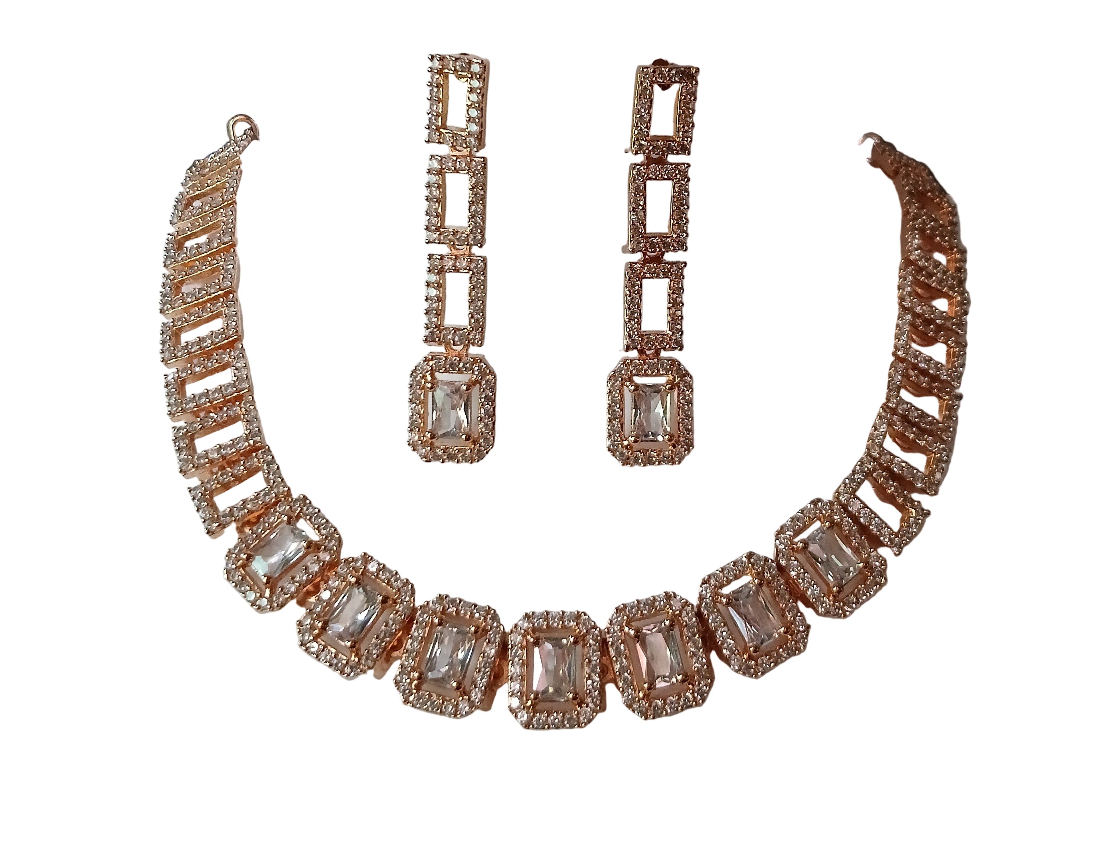 Rose Gold-Plated CZ studded Necklace and Earrings