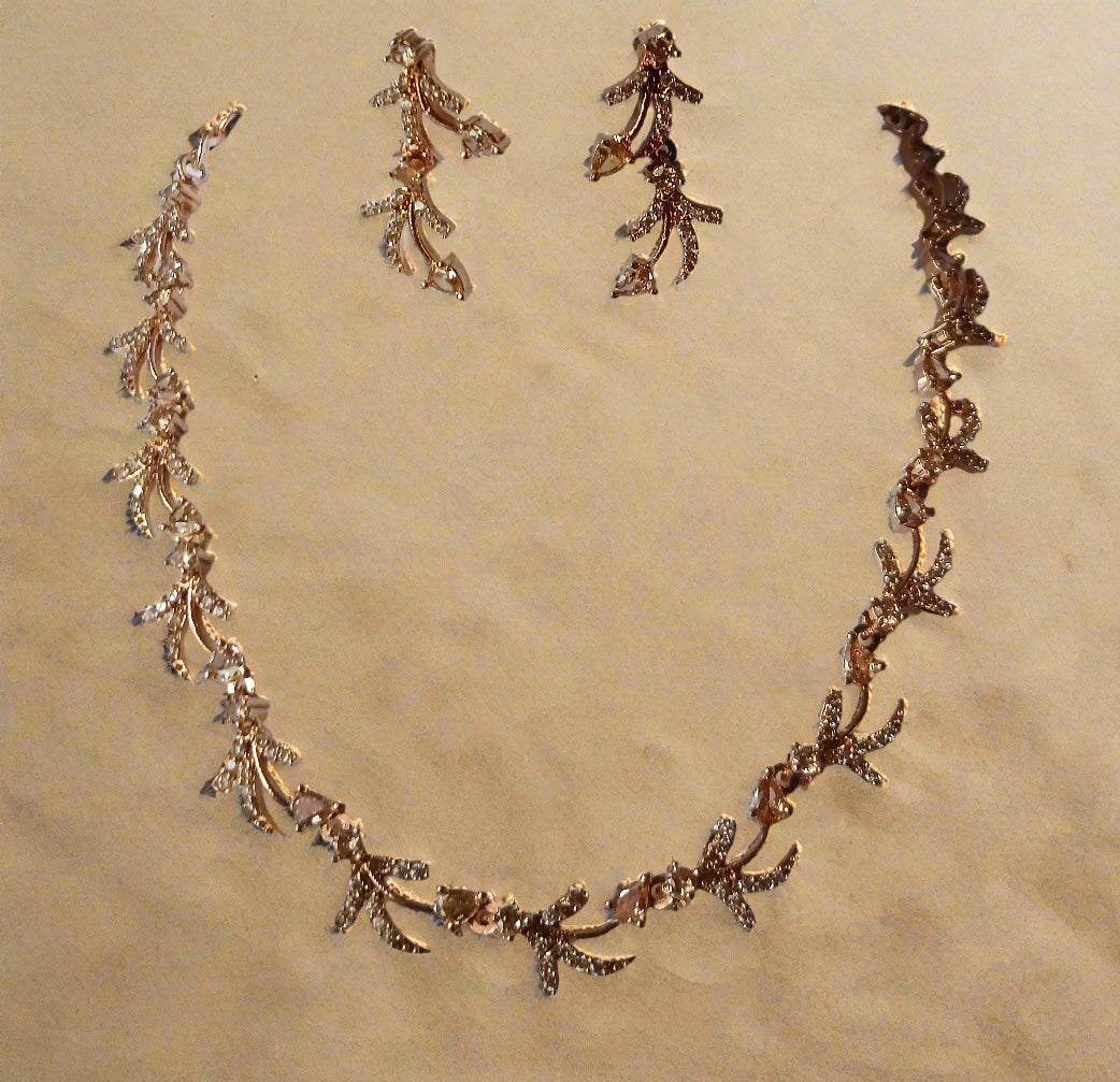AD Stone Studded Necklace with Earring Rhodium Plated