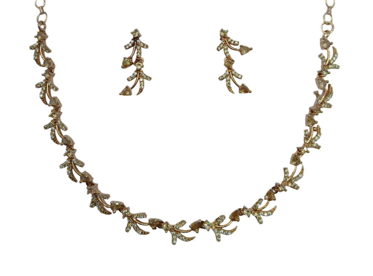AD Stone Studded Necklace with Earring Rhodium Plated
