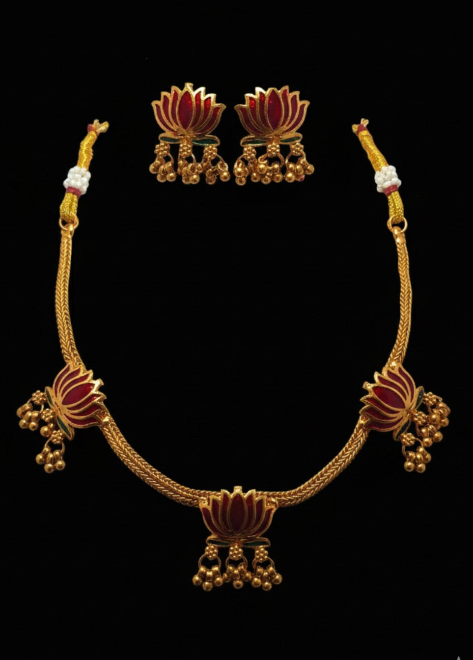 Lotus Floral Gold Plated Stylish Necklase with Earrings