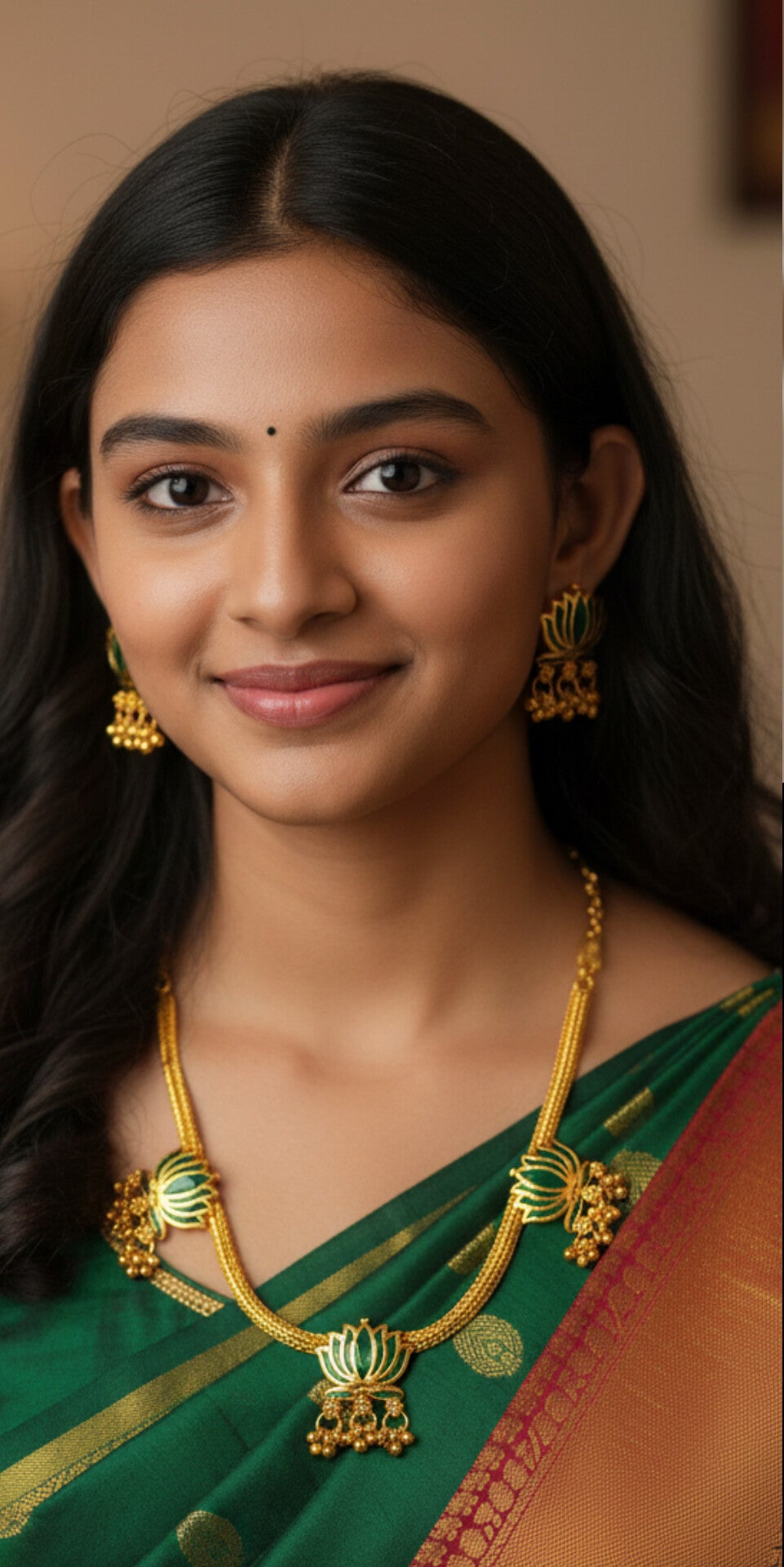 Lotus Floral Gold Plated Stylish Necklase with Earrings