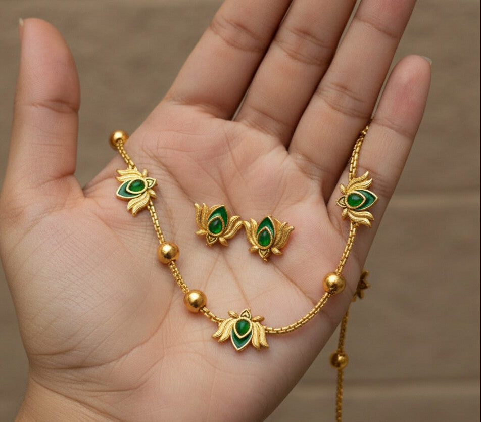 Lotus necklace with Earrings