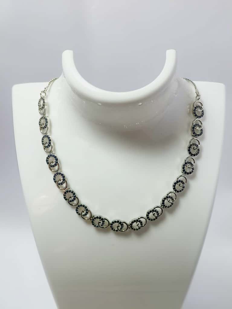 Black stones Silver Plated Western Shimmering Necklace
