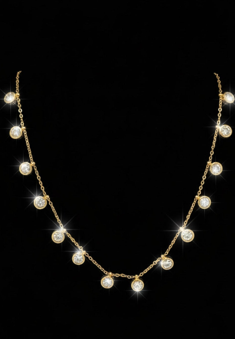 Gold plated chain with CZ drop Charms Necklace