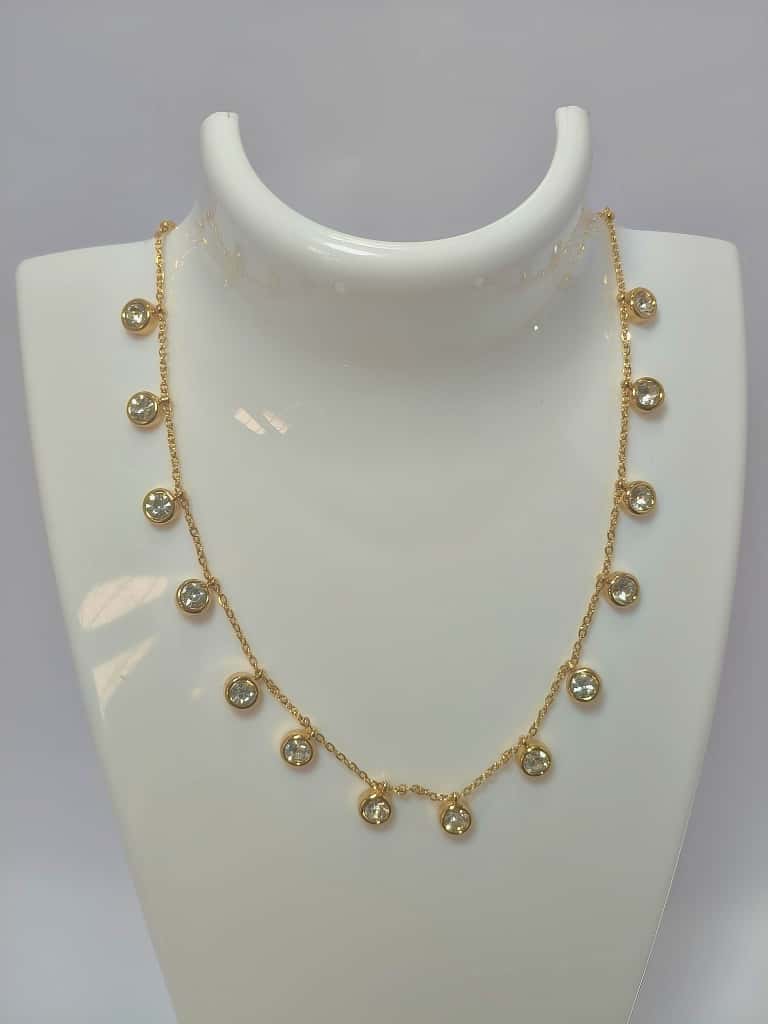 Gold plated chain with CZ drop Charms Necklace