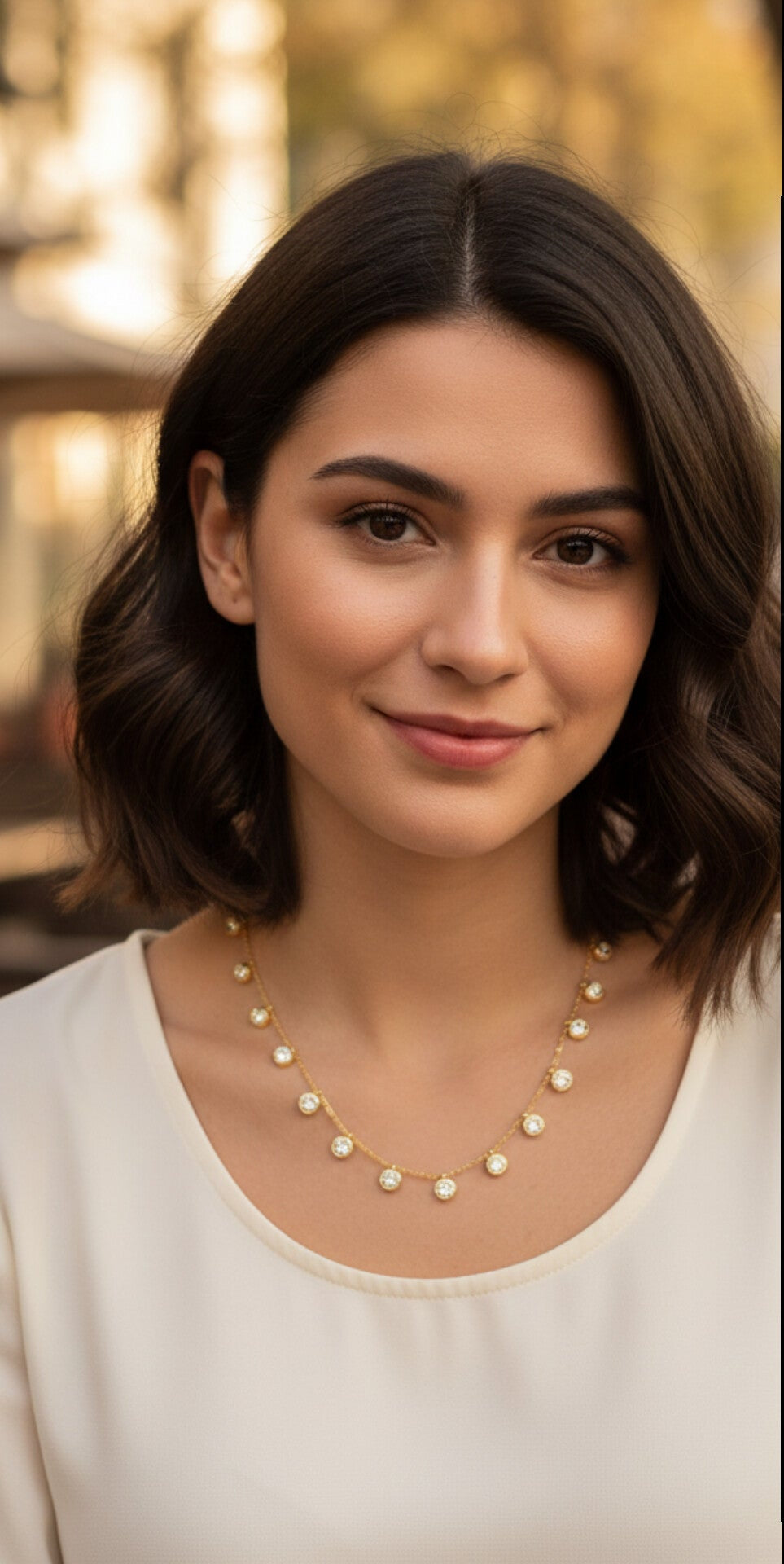 Gold plated chain with CZ drop Charms Necklace