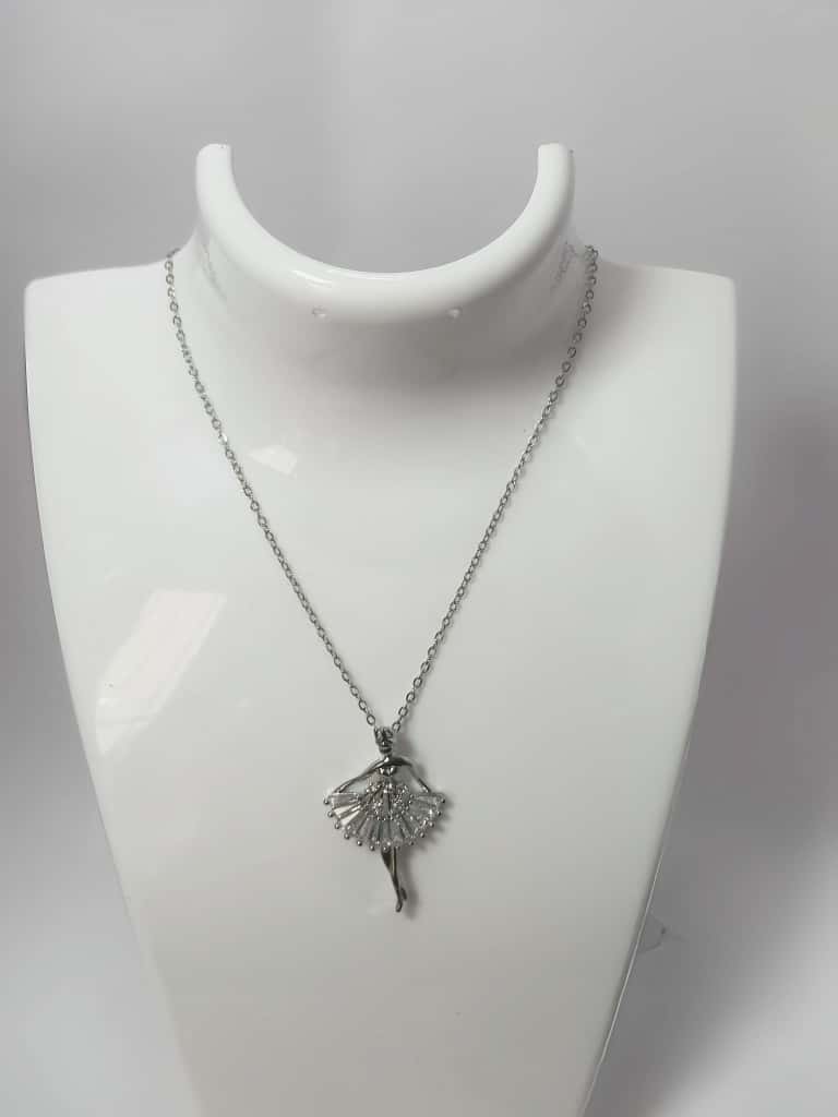 Silver Toned Elegant Ballerina Pendant Necklace