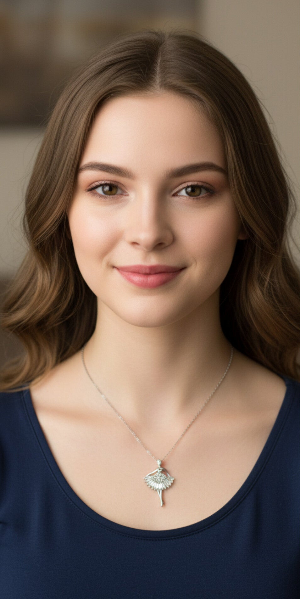 Silver Toned Elegant Ballerina Pendant Necklace