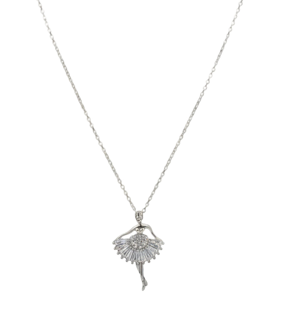 Silver Toned Elegant Ballerina Pendant Necklace