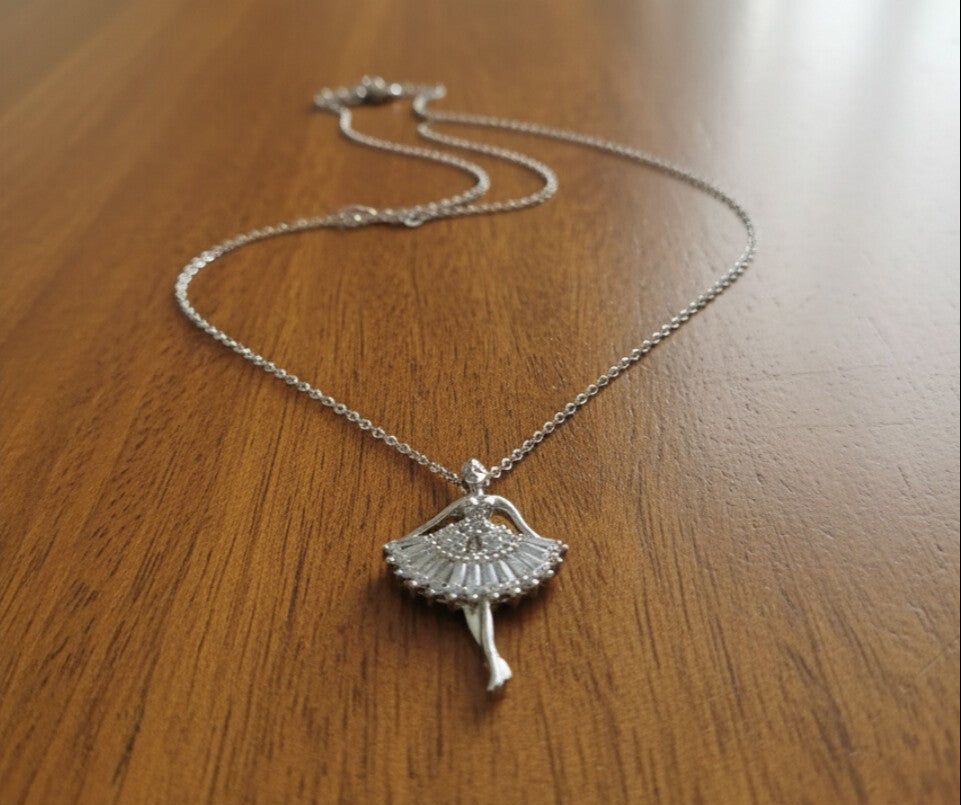 Silver Toned Elegant Ballerina Pendant Necklace