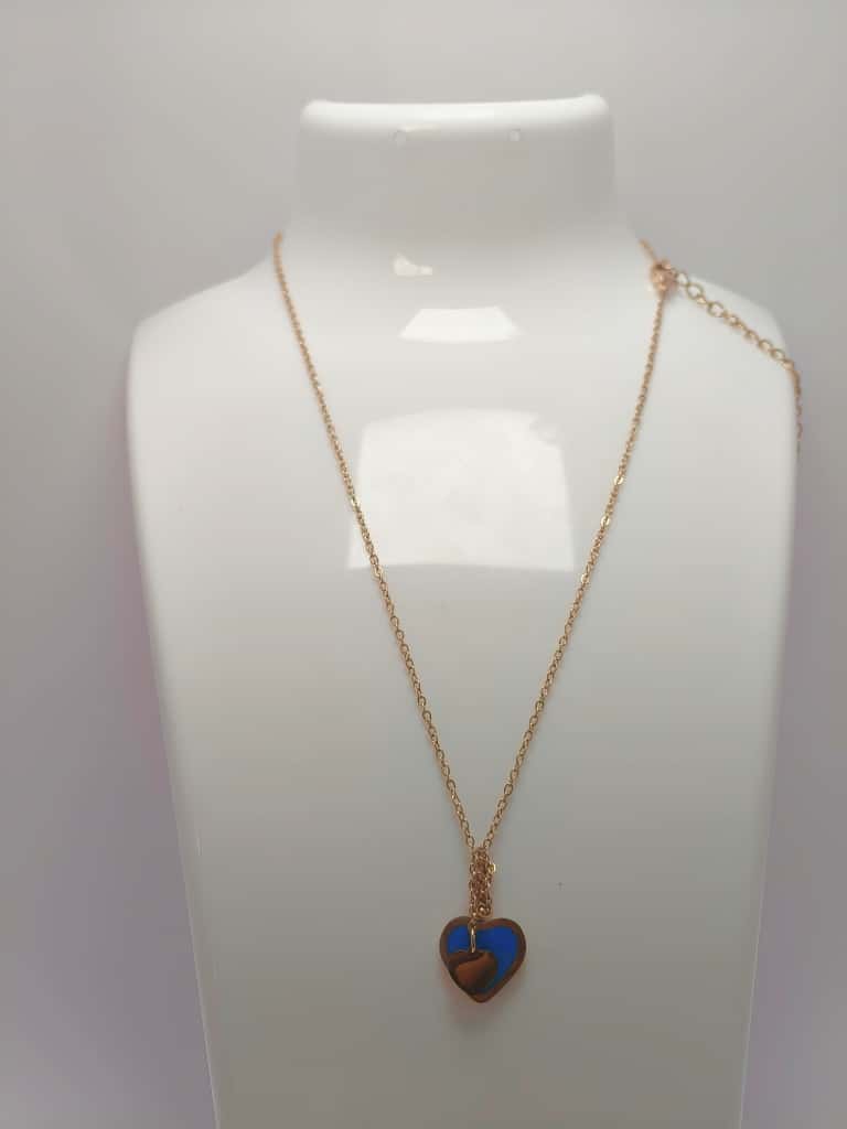 Gold plated Double Heart Pendant Necklace Blue & Gold