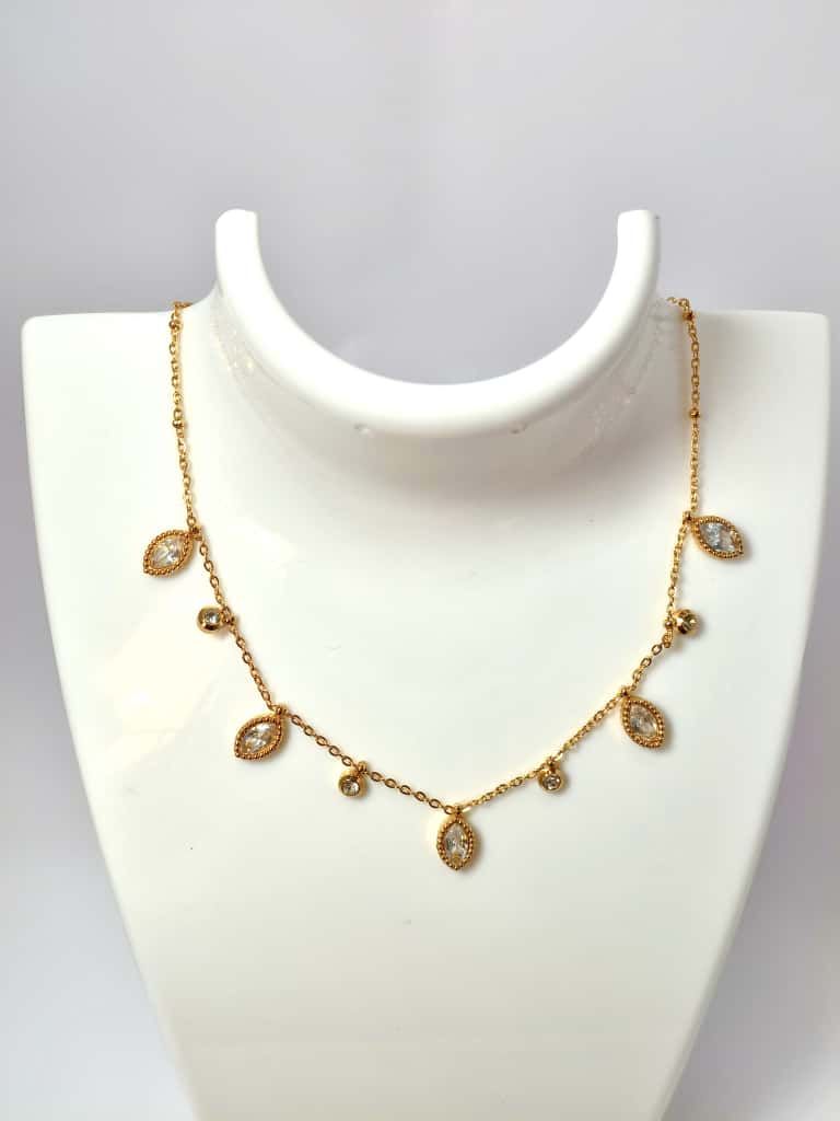 Elegant Gold-Plated Necklace with Teardrop and Crystal Charms