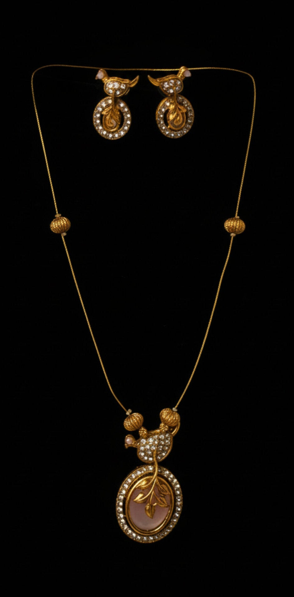Gold plated AD Stone Invisible Necklace with Earrings