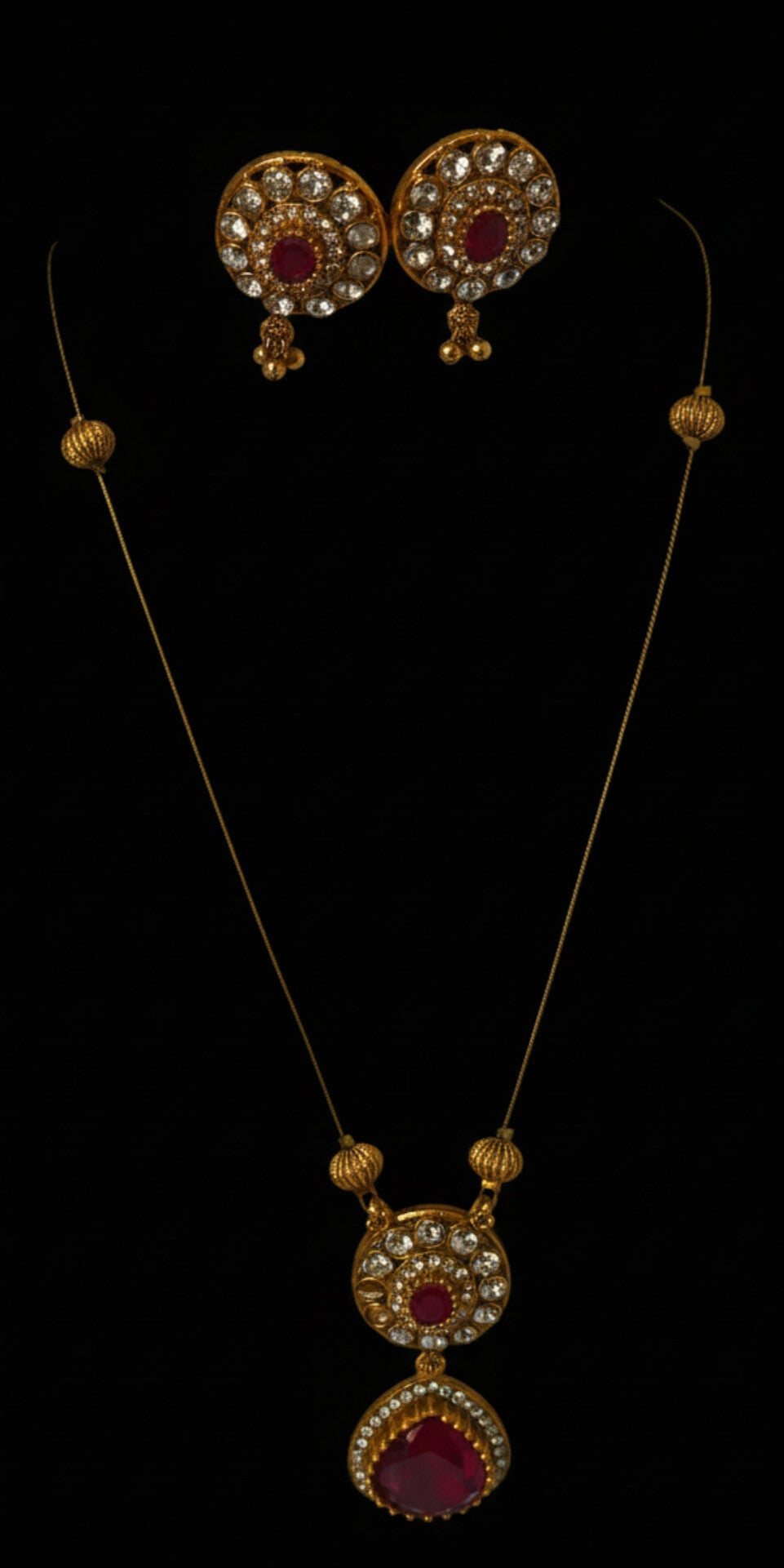 Gold plated AD Stone Invisible Necklace with Earrings