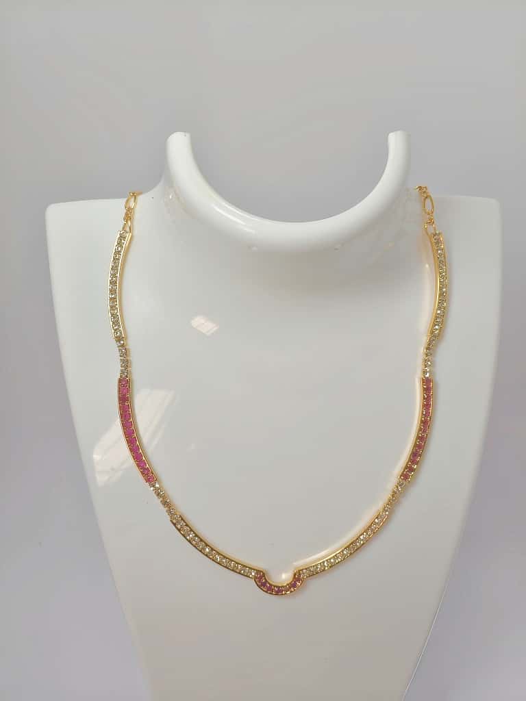 Gold-Plated CZ Stone Necklace with White & Pink Accents
