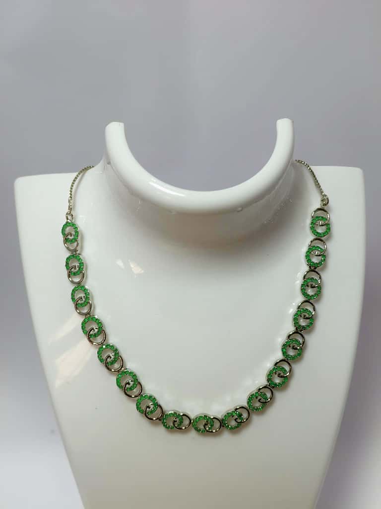 Green stones Silver Plated Western Shimmering Necklace