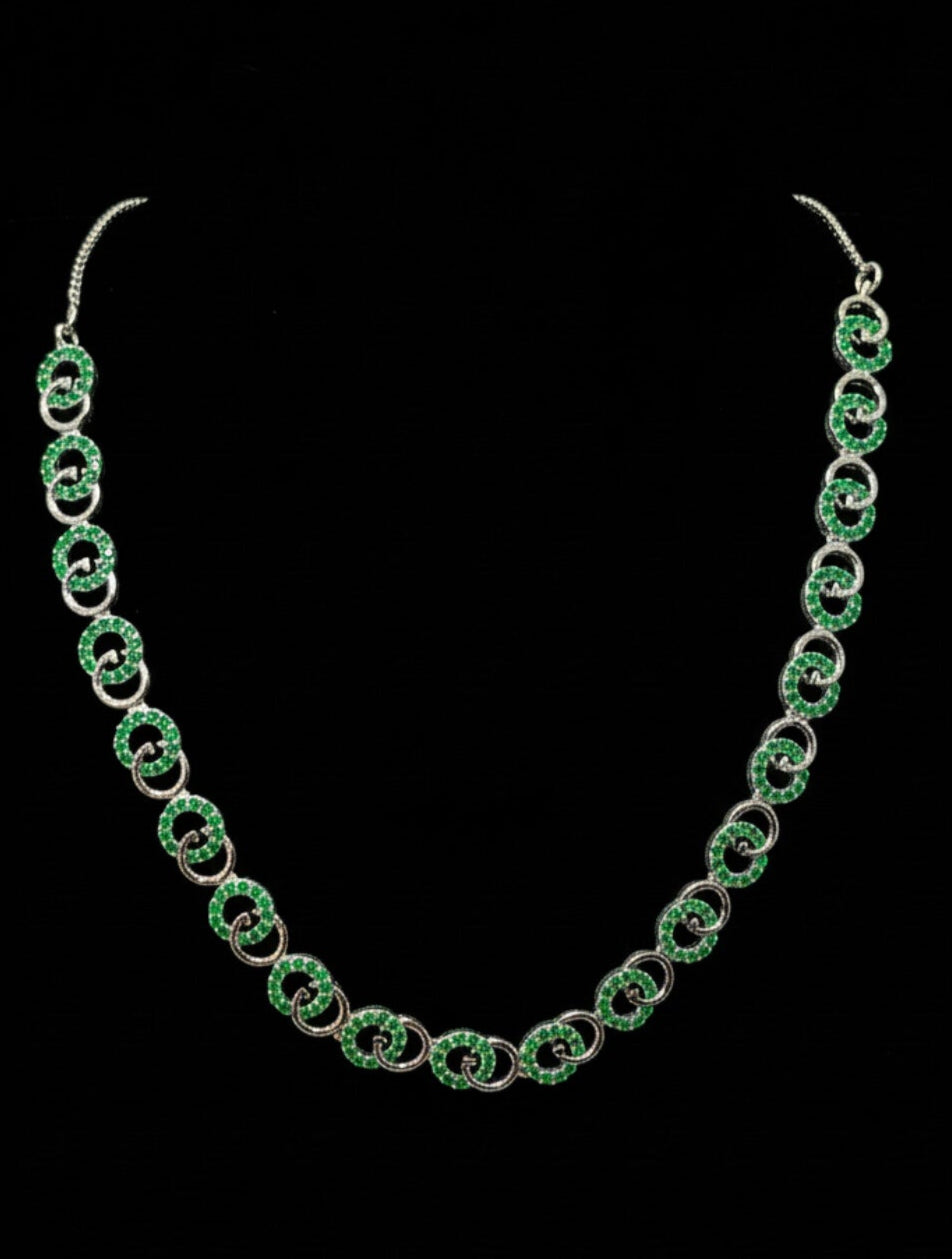 Green stones Silver Plated Western Shimmering Necklace