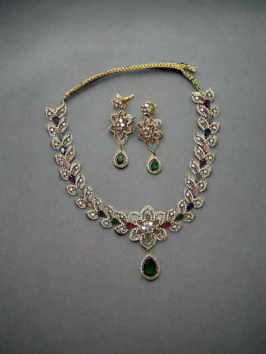 Luxury designer necklace set with sparkling cubic zirconia stones