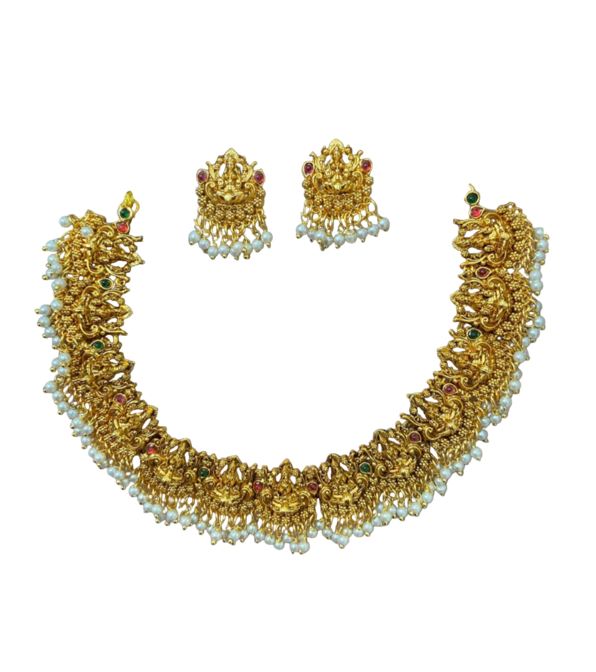 Gold plated Antique Temple Lakshmi Necklace with earings