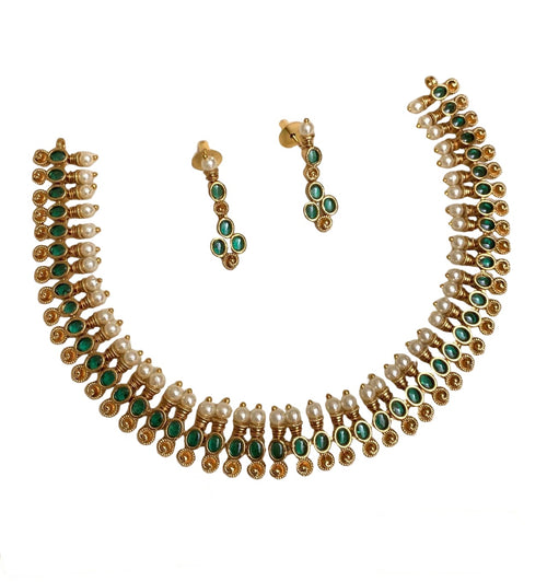 AD Stone Choker Necklace, Green