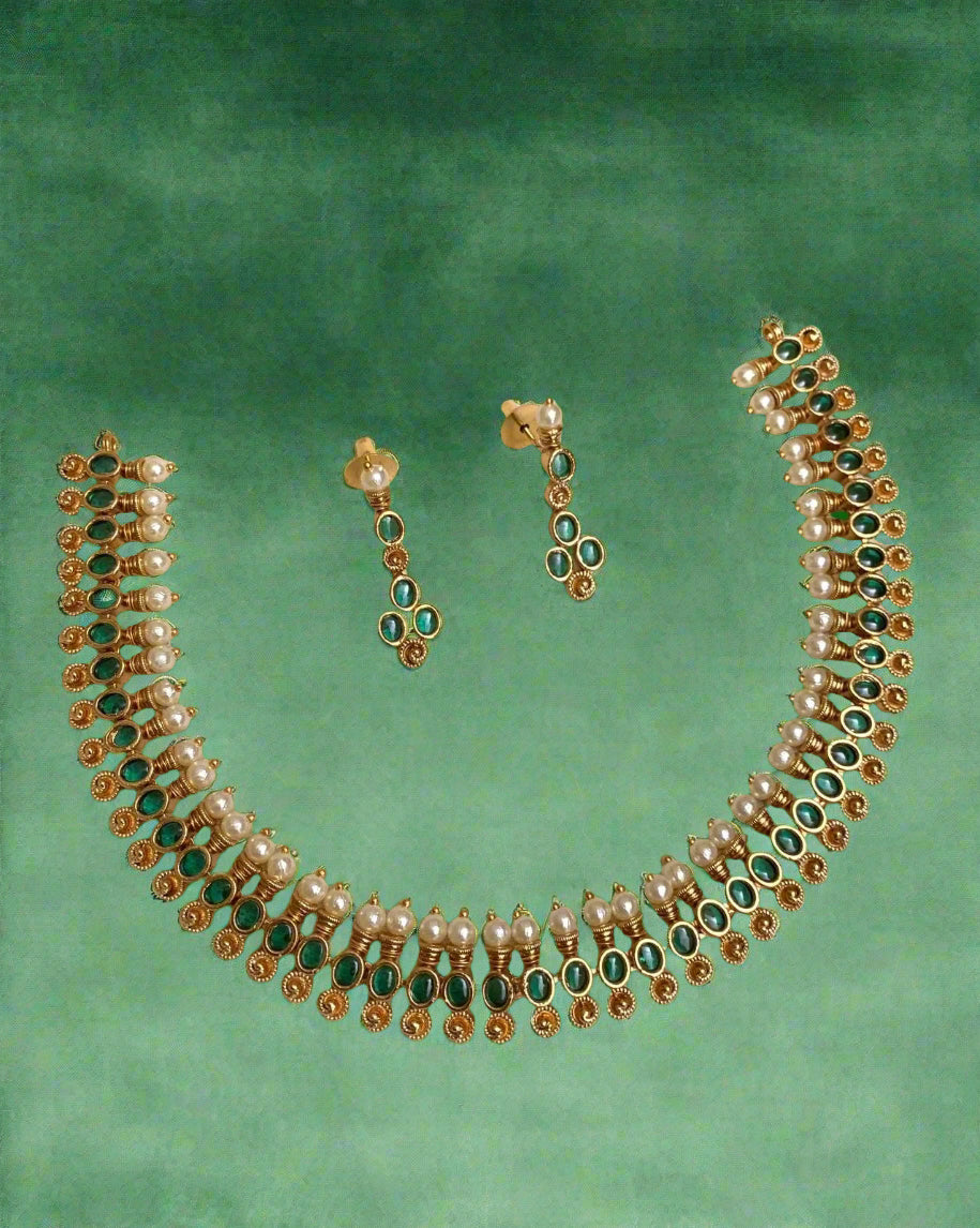 AD Stone Choker Necklace, Green