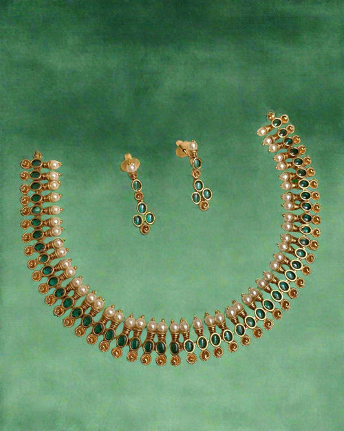AD Stone Choker Necklace, Green
